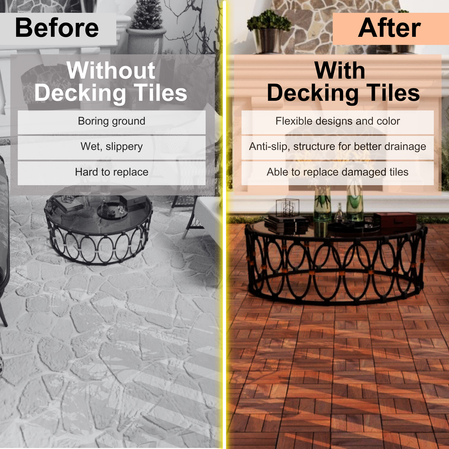 Chic Acacia Deck Tiles - Stylish Outdoor Flooring for Patios & Pools