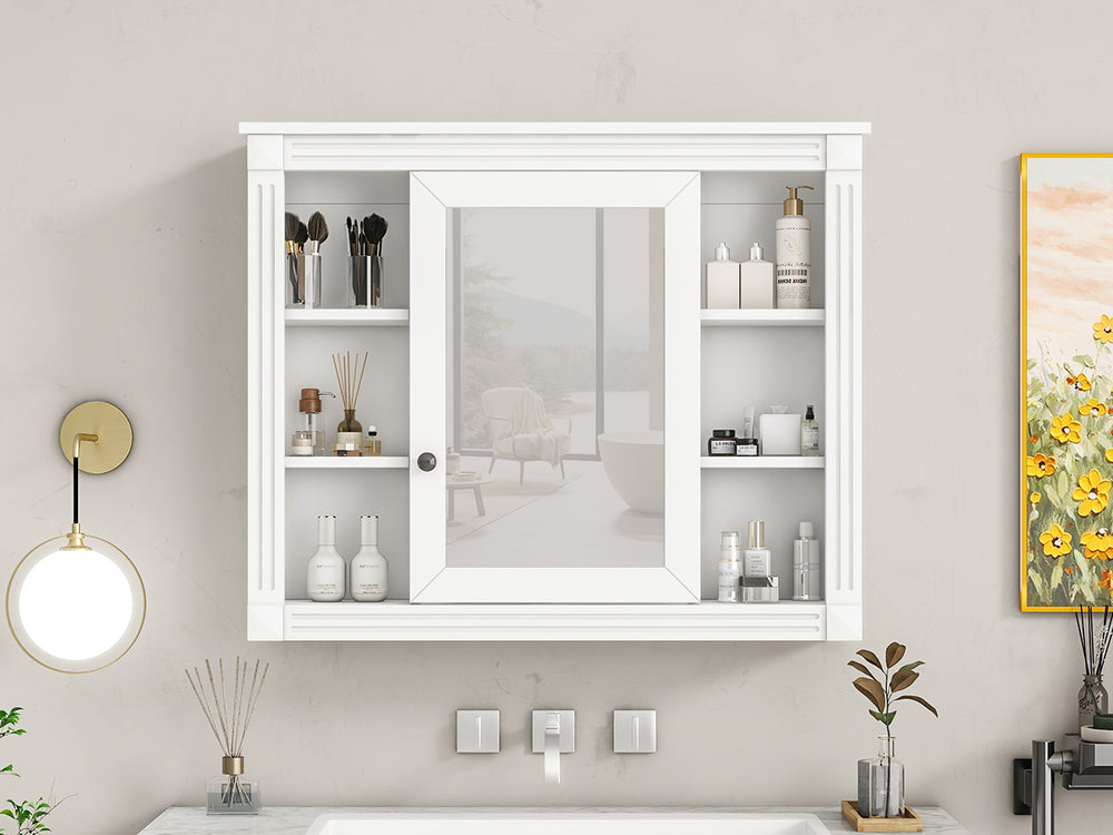 Sleek Mirror Storage Cabinet with Open Shelves