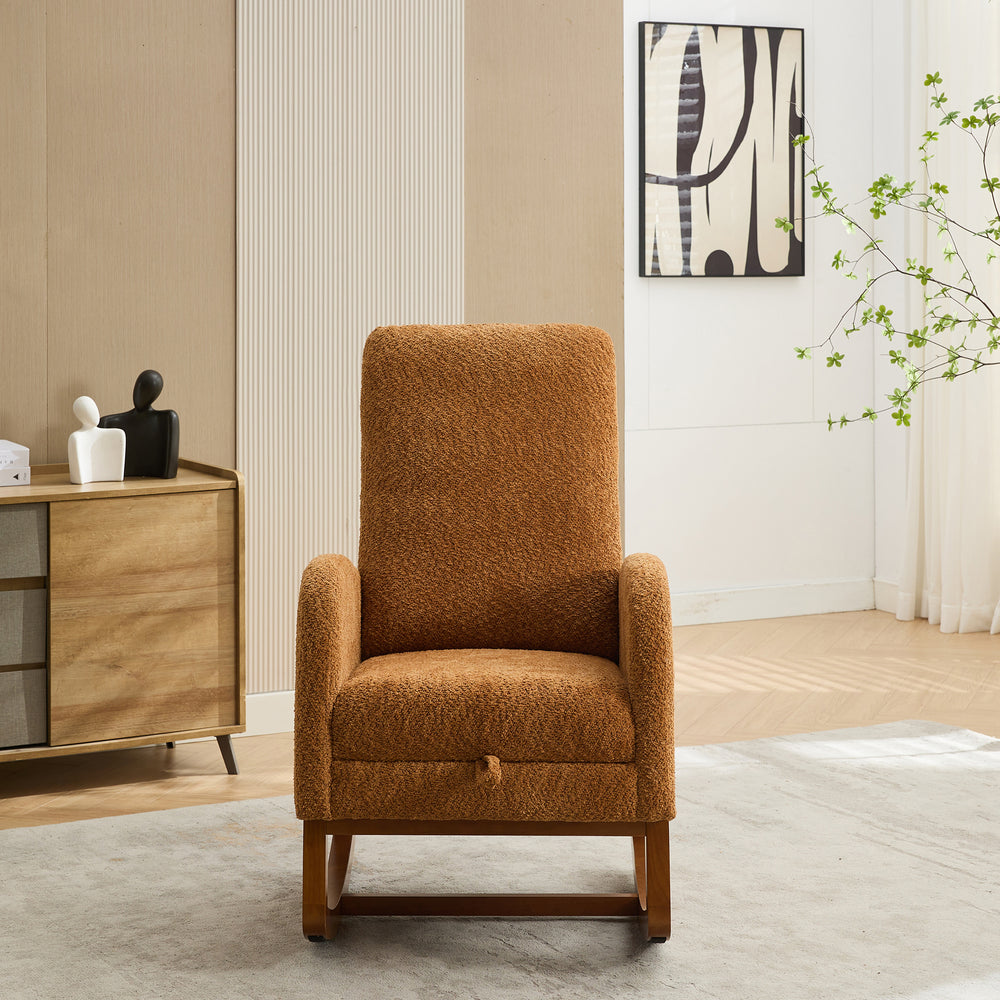 Cozy Glider Rocking Chair with Footrest & Side Pocket - Caramel