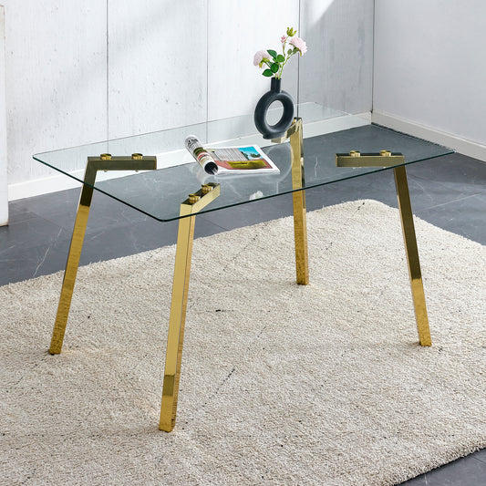 Sleek Gold-Trim Glass Dining Table