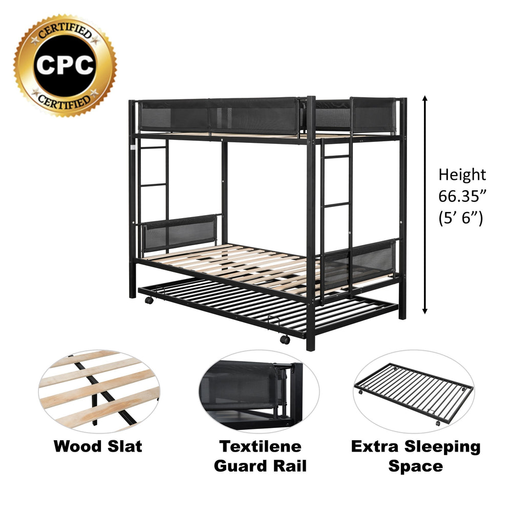 Cozy Twin Bunk Bed with Trundle - Sturdy & Noise-Free Design