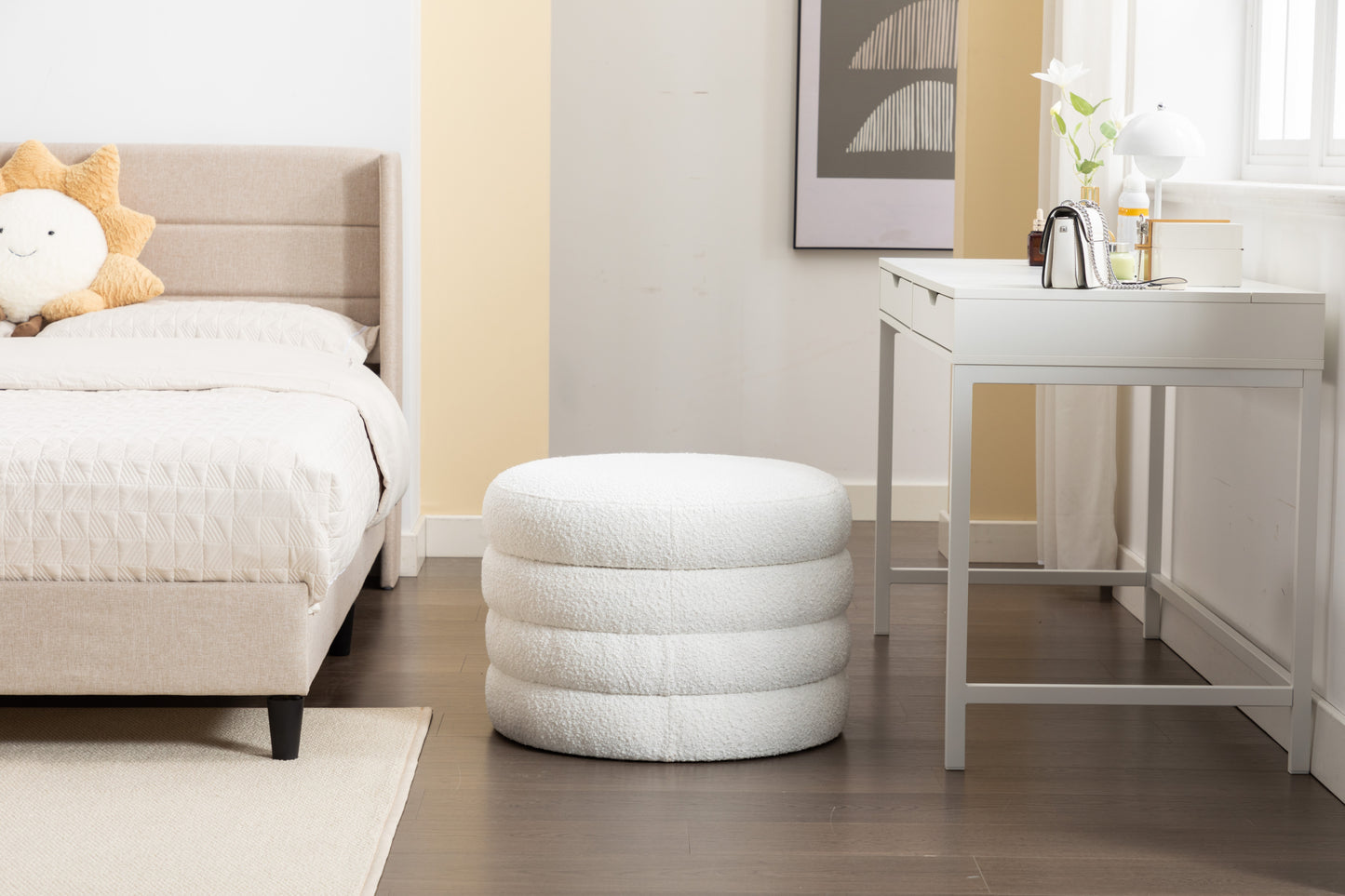 Elegant Ivory Storage Ottoman