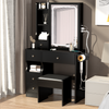 Chic Compact Vanity Set with LED Mirror & Power Hub