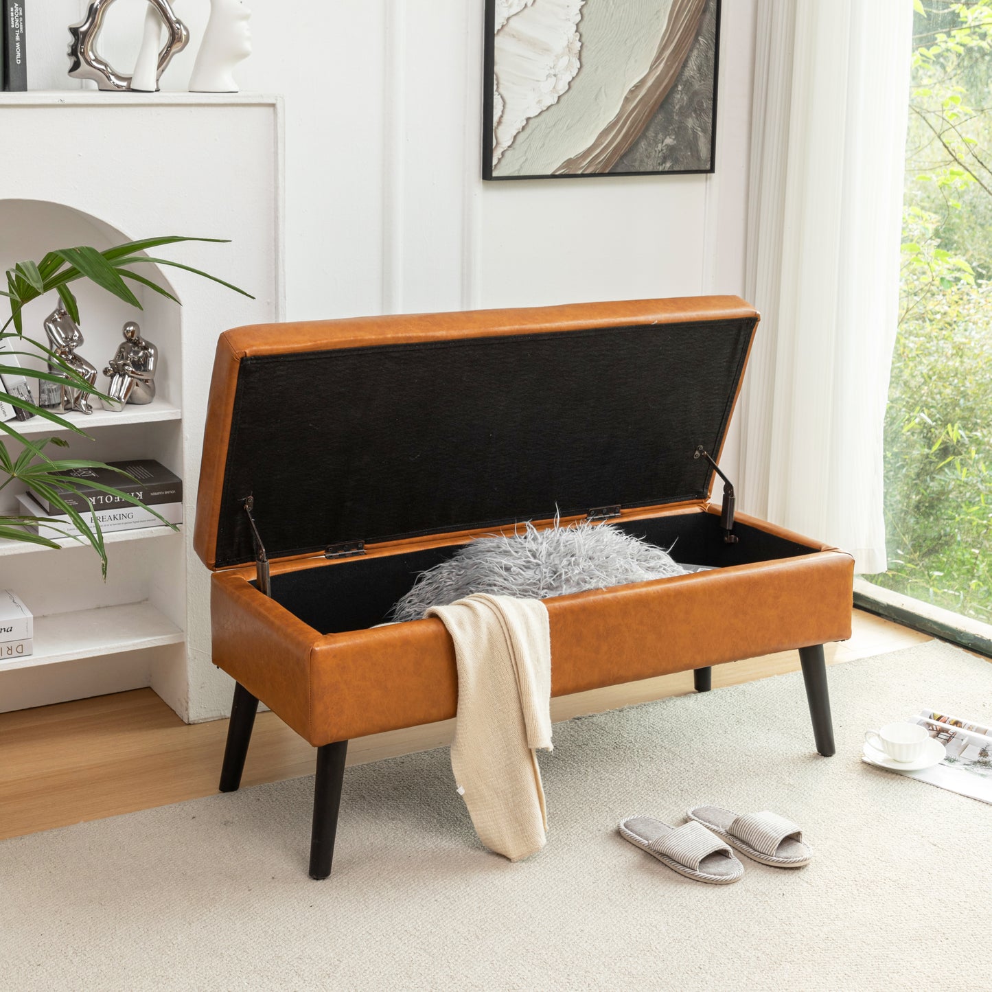 Stylish Leather Storage Bench