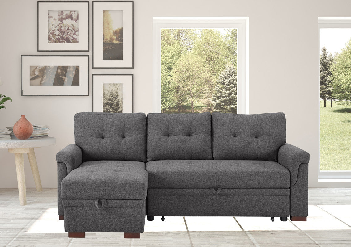 Cozy Dark Gray Sleeper Sectional Sofa with Storage Chaise