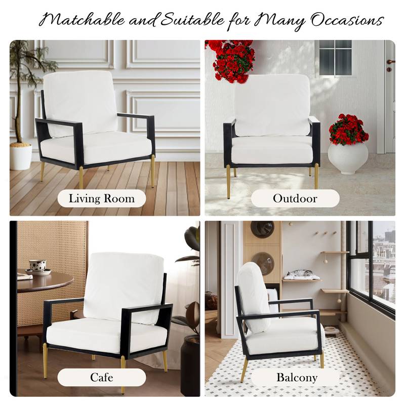 Chic White Accent Armchair with Gold Legs