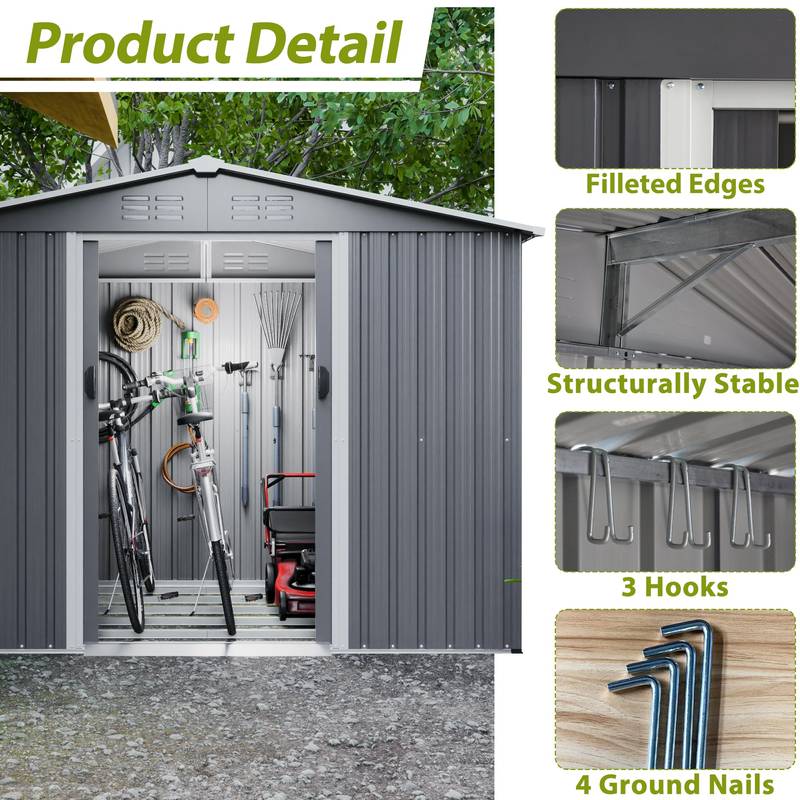 Gray Outdoor Tool Shed – Weatherproof Storage with Lockable Doors