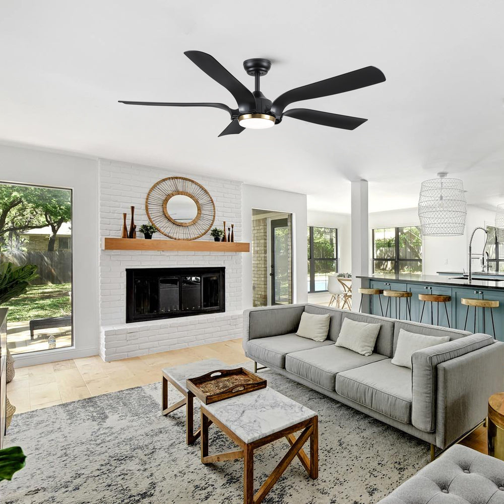 Smart Ceiling Fan with Sleek Matte Black Finish and Antique Brown Blades