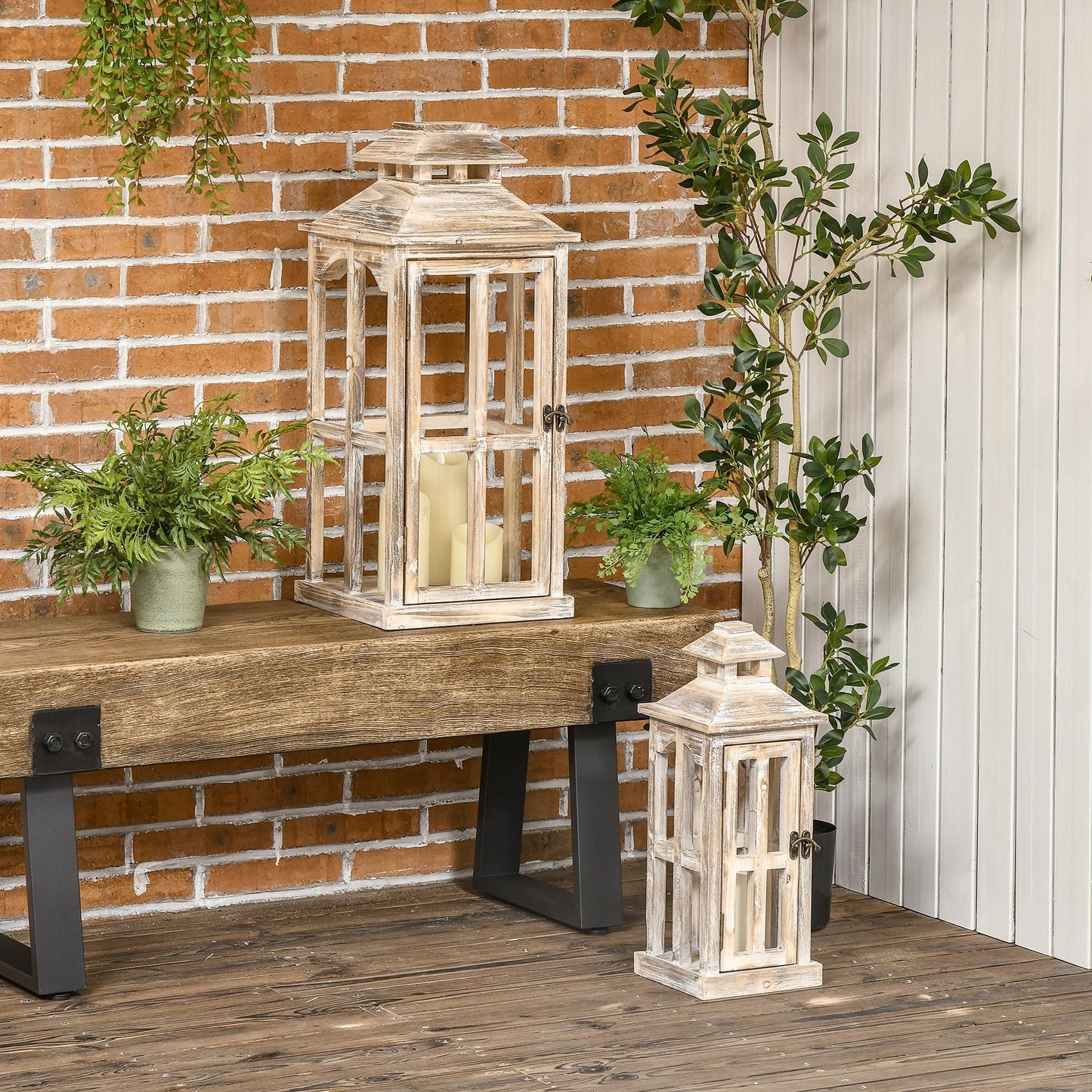 Rustic Wooden Lantern Set