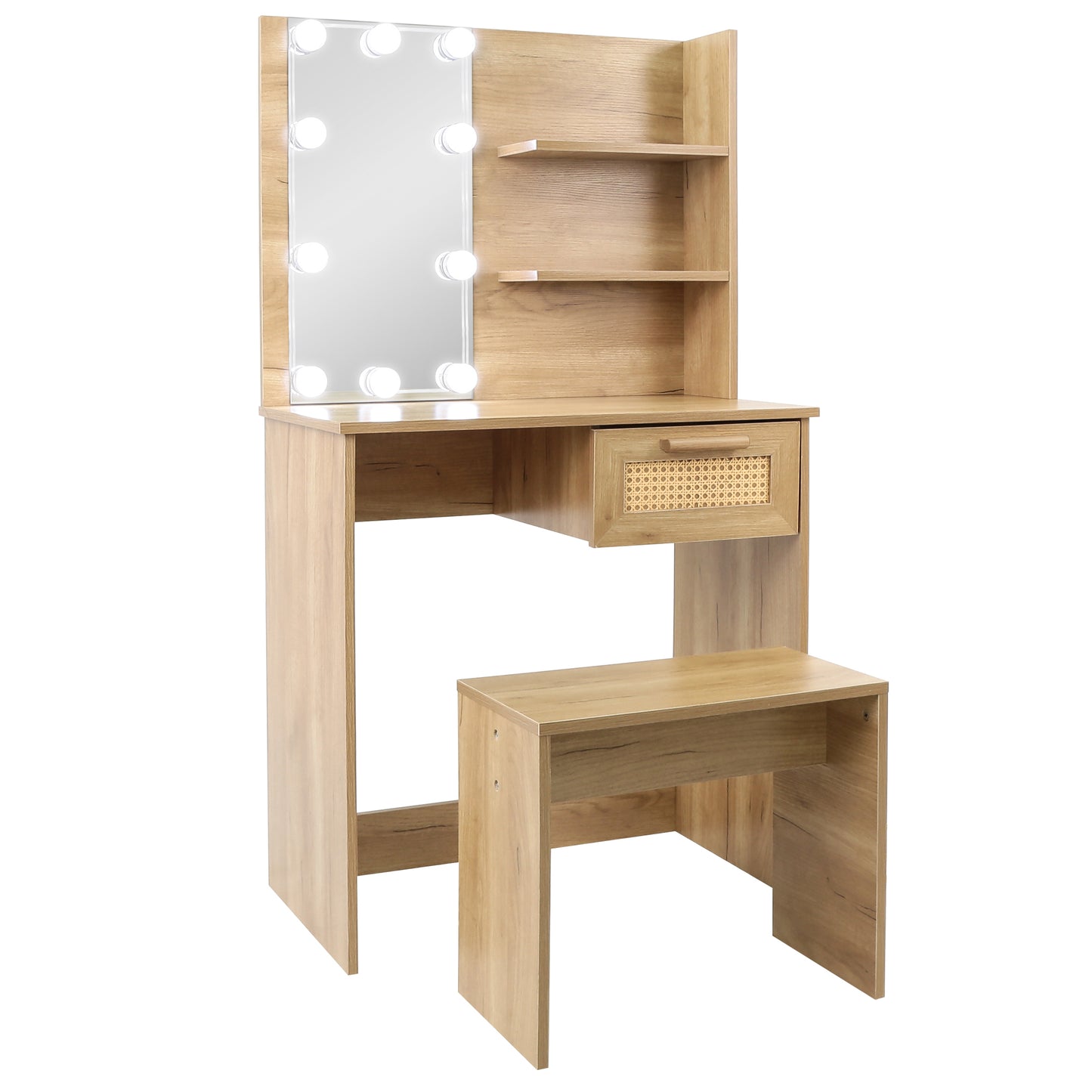 Radiant Vanity Set with Stool and LED Mirror