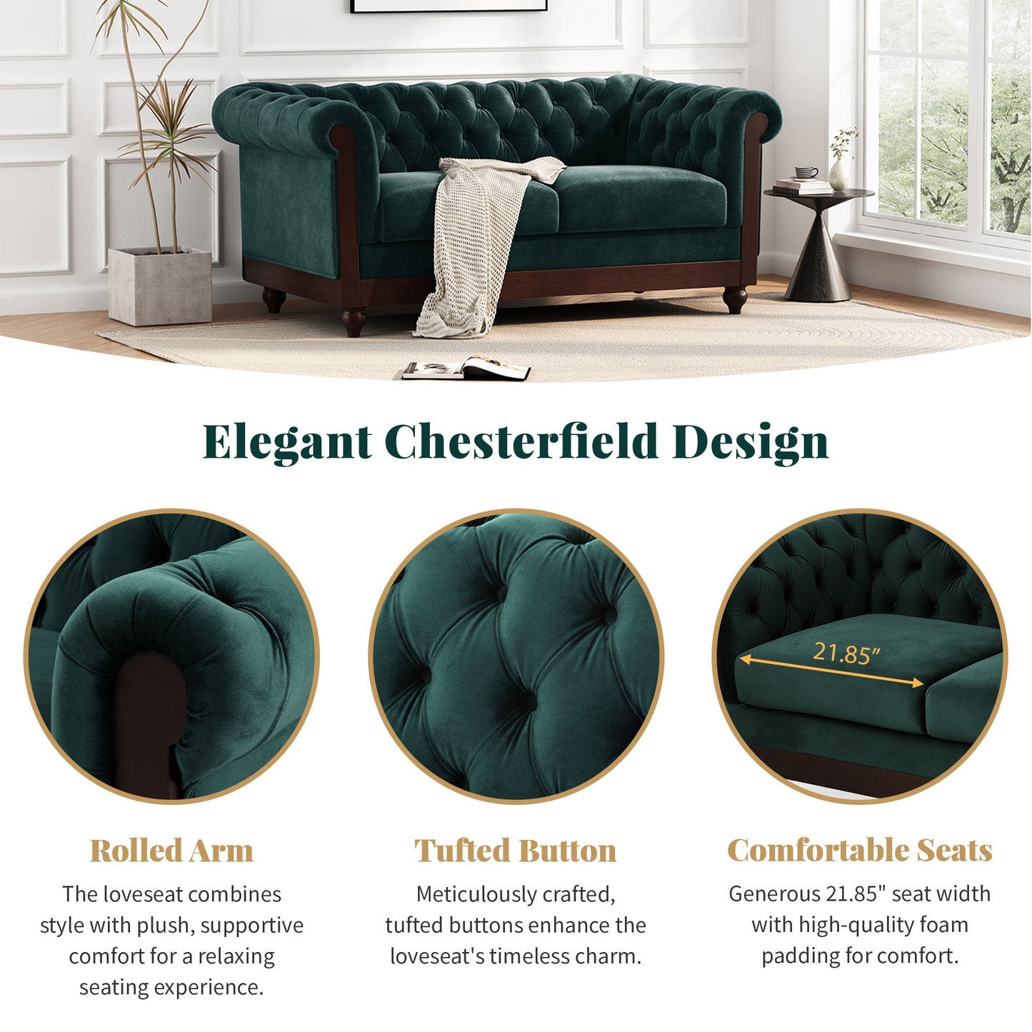 Charming Velvet Chesterfield Loveseat