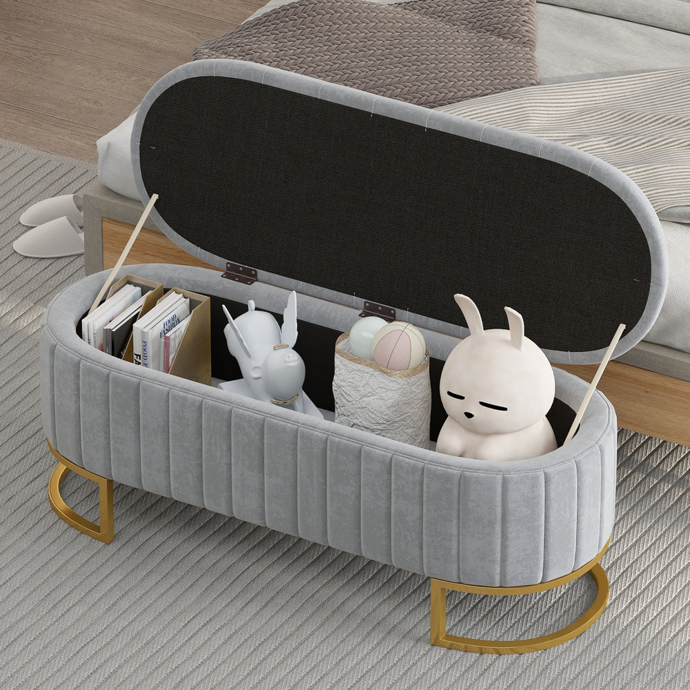 Chic Velvet Storage Ottoman with Metal Legs