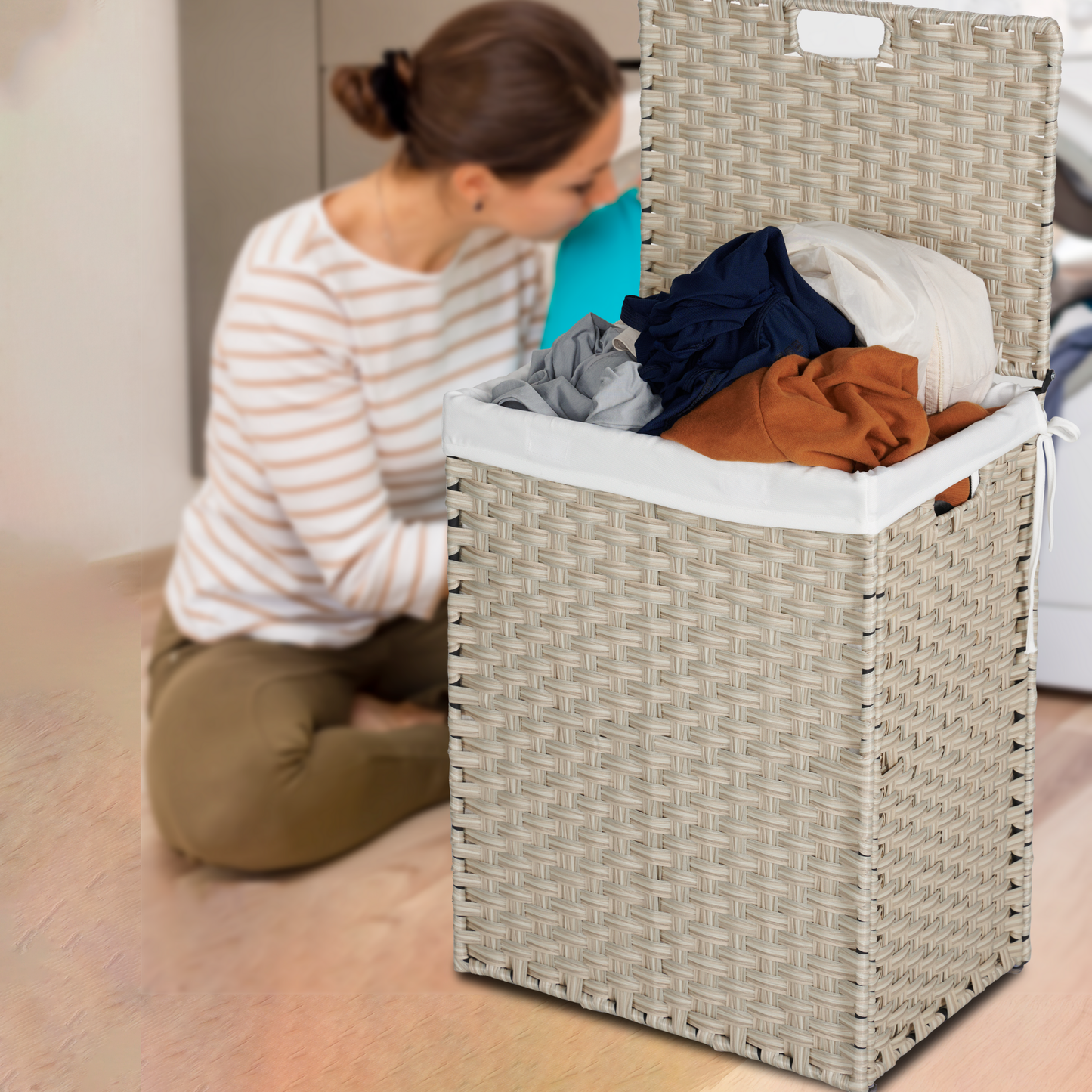 Stylish Grey Laundry Hamper with Removable Bags