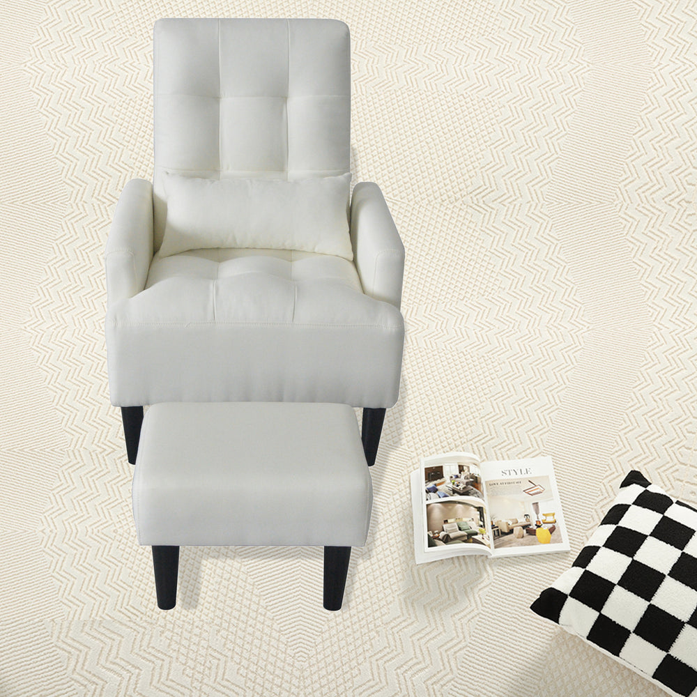 Cozy Cream Recliner Sofa Chair with Ottoman