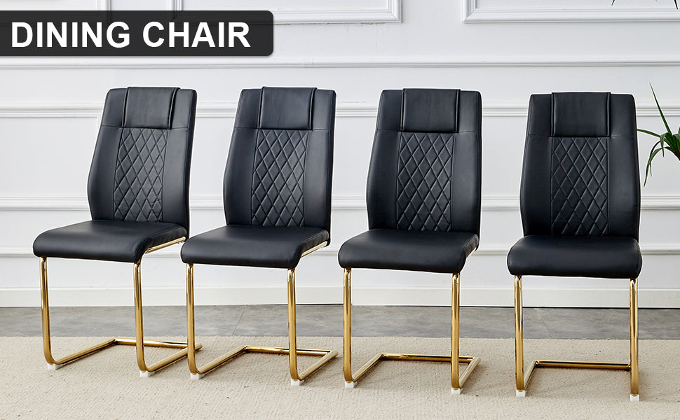 Chic Faux Leather Dining Chairs - Set of 4 with Gold Legs