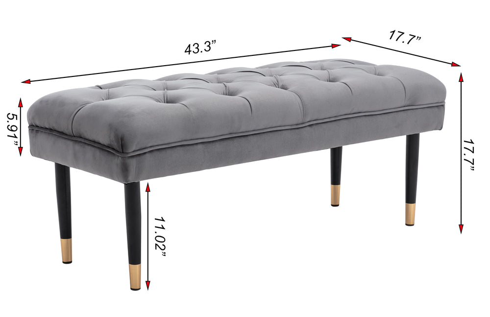 Chic Velvet Tufted Bench with Metal Legs