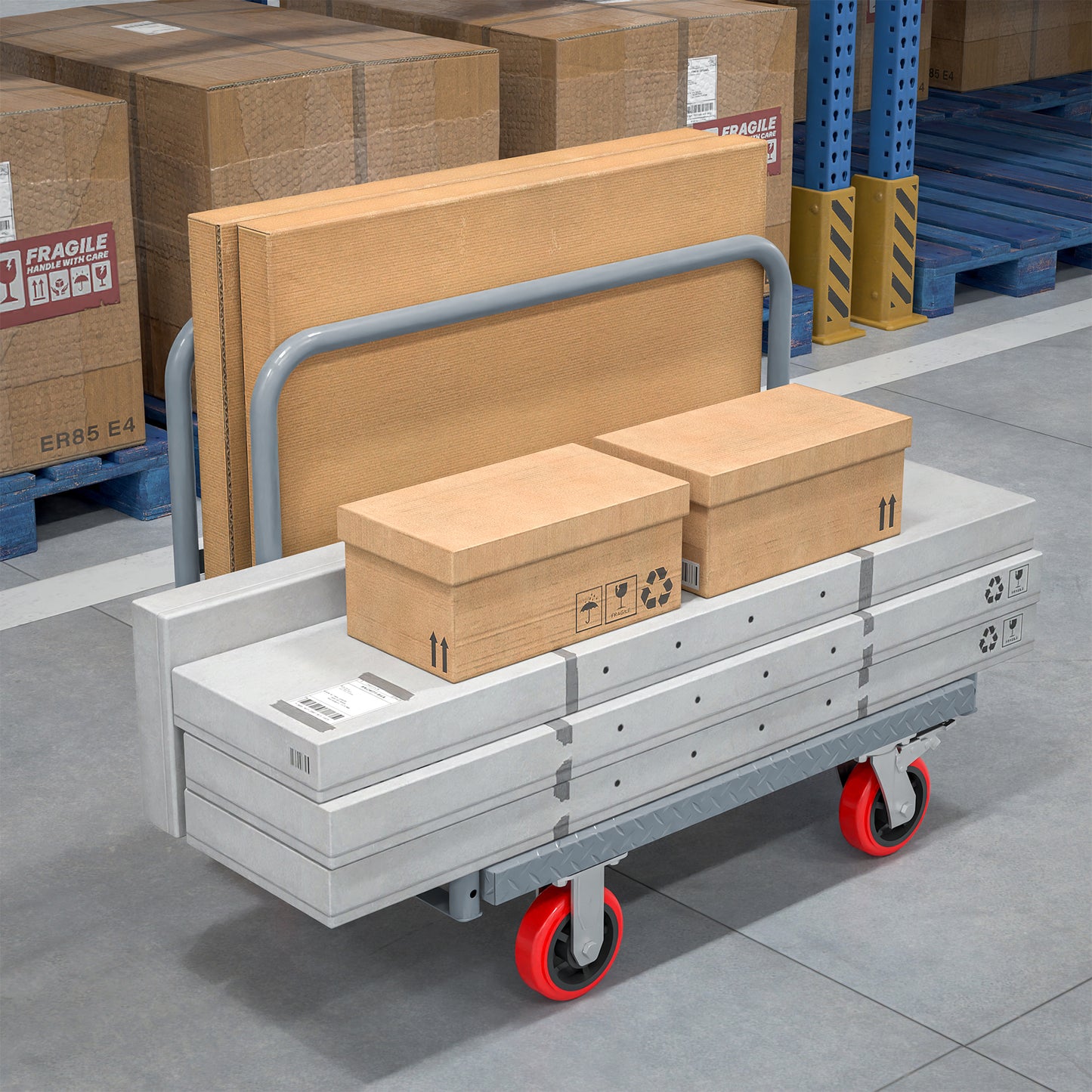 Heavy-Duty Steel Panel Cart with Handrails