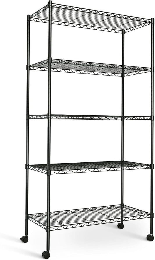 Sturdy 5-Tier Black Storage Shelf