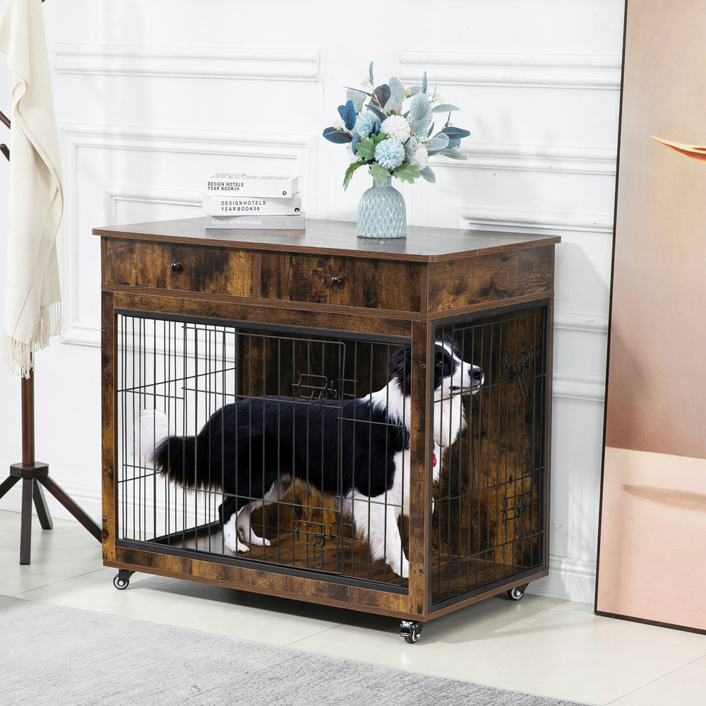 Rustic Dog Crate End Table with Storage