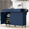 Navy Blue Rolling Kitchen Island with Drop Leaf & Storage