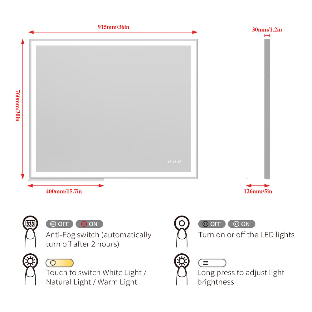 Smart Touch LED Bathroom Mirror with Adjustable Lighting