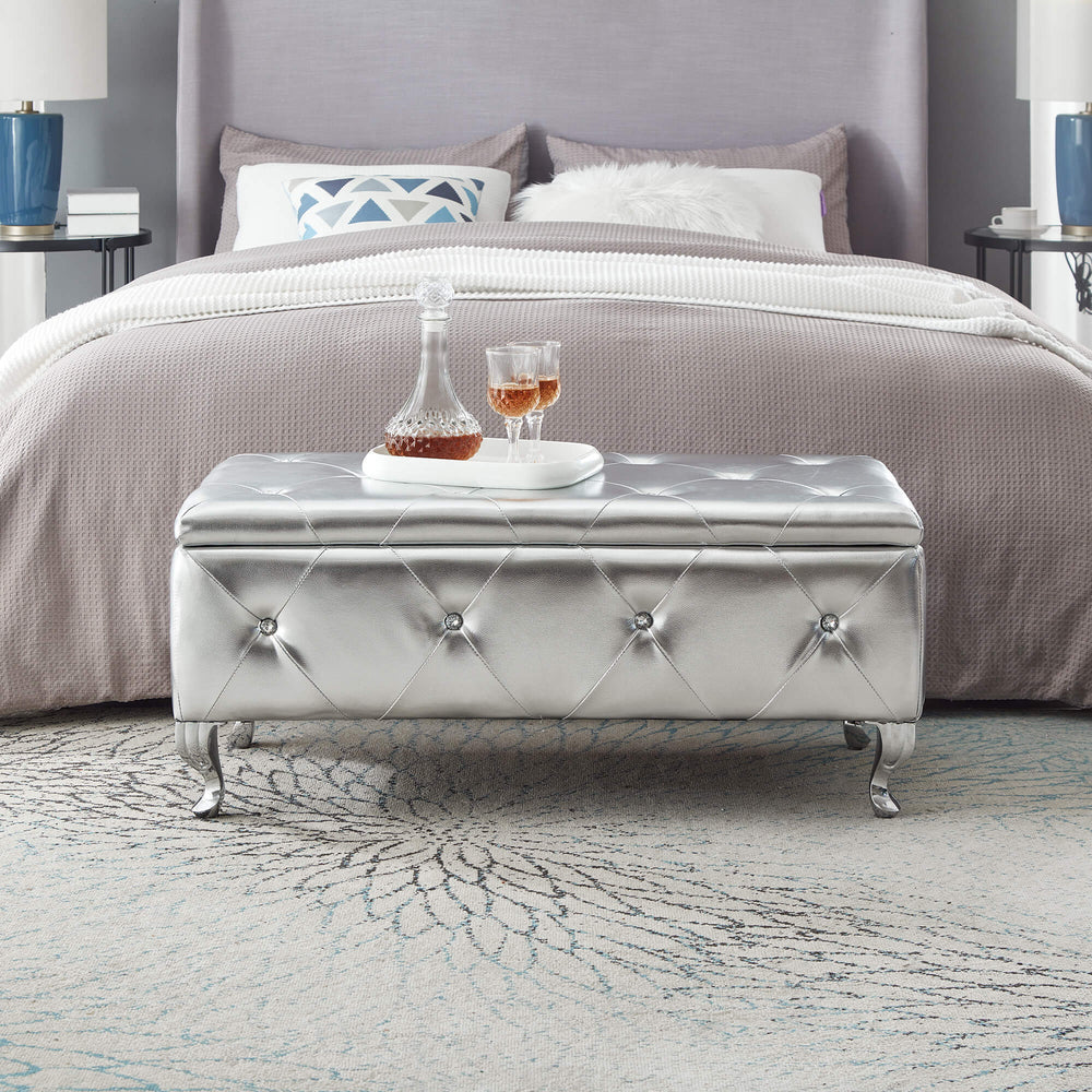 Chic Crystal Button Storage Ottoman