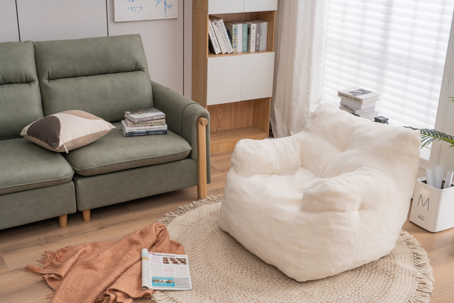 Cozy Teddy Bean Bag Chair in Ivory White