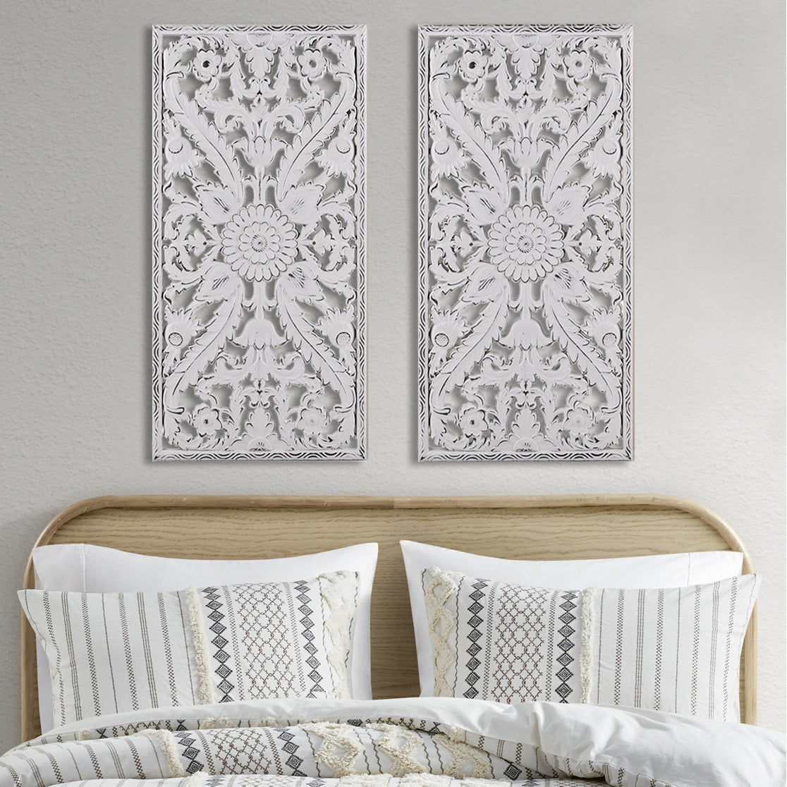 Rustic Carved Wood Wall Art Duo