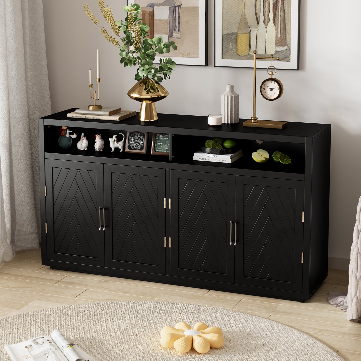 Stylish Black Classic Sideboard with Adjustable Shelves