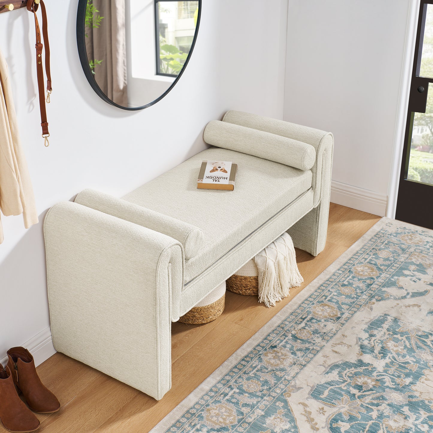 Chic Beige Linen Storage Stool