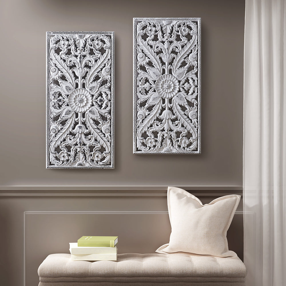 Rustic Carved Wood Wall Art Duo