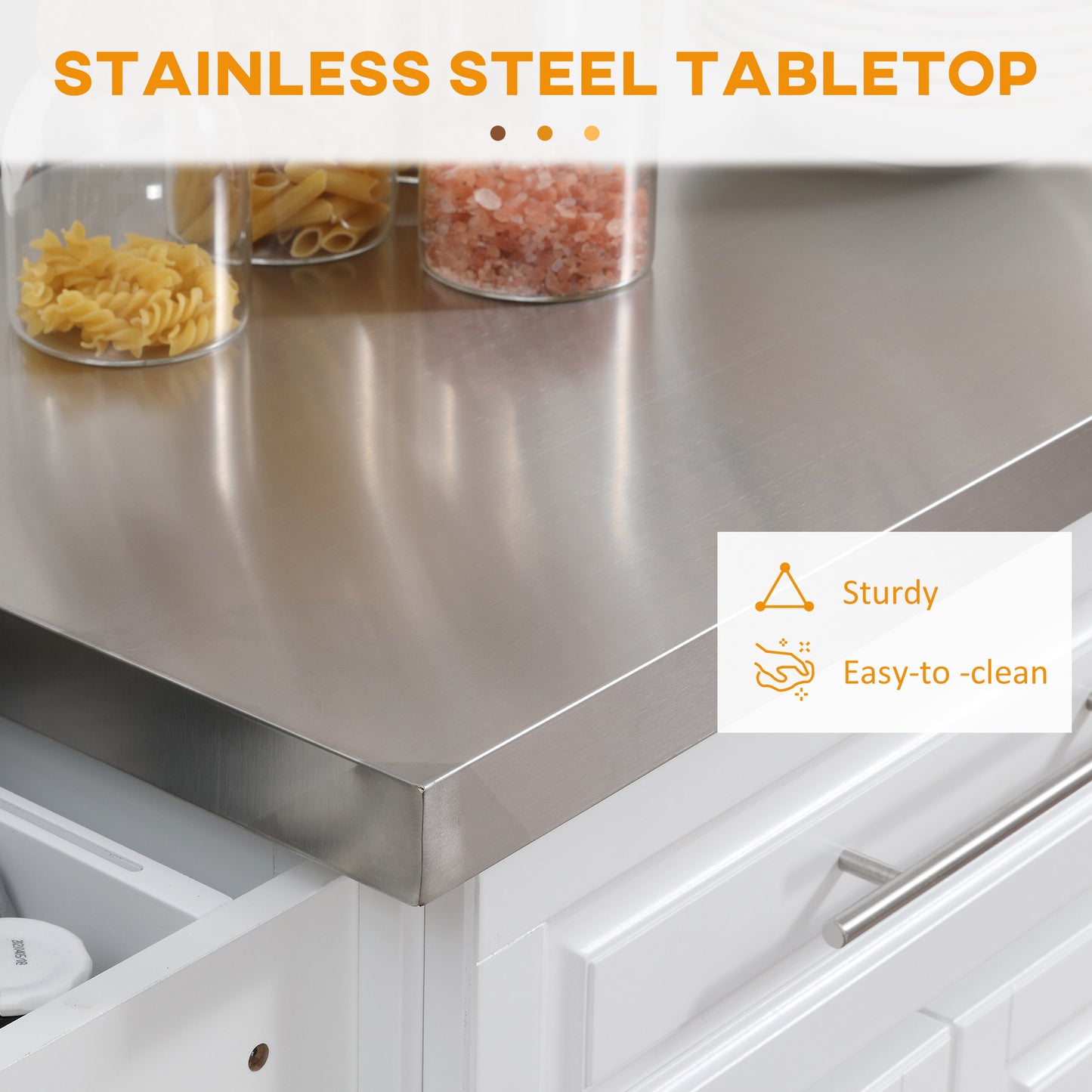 Charming Kitchen Cart with Storage and Stainless Steel Top