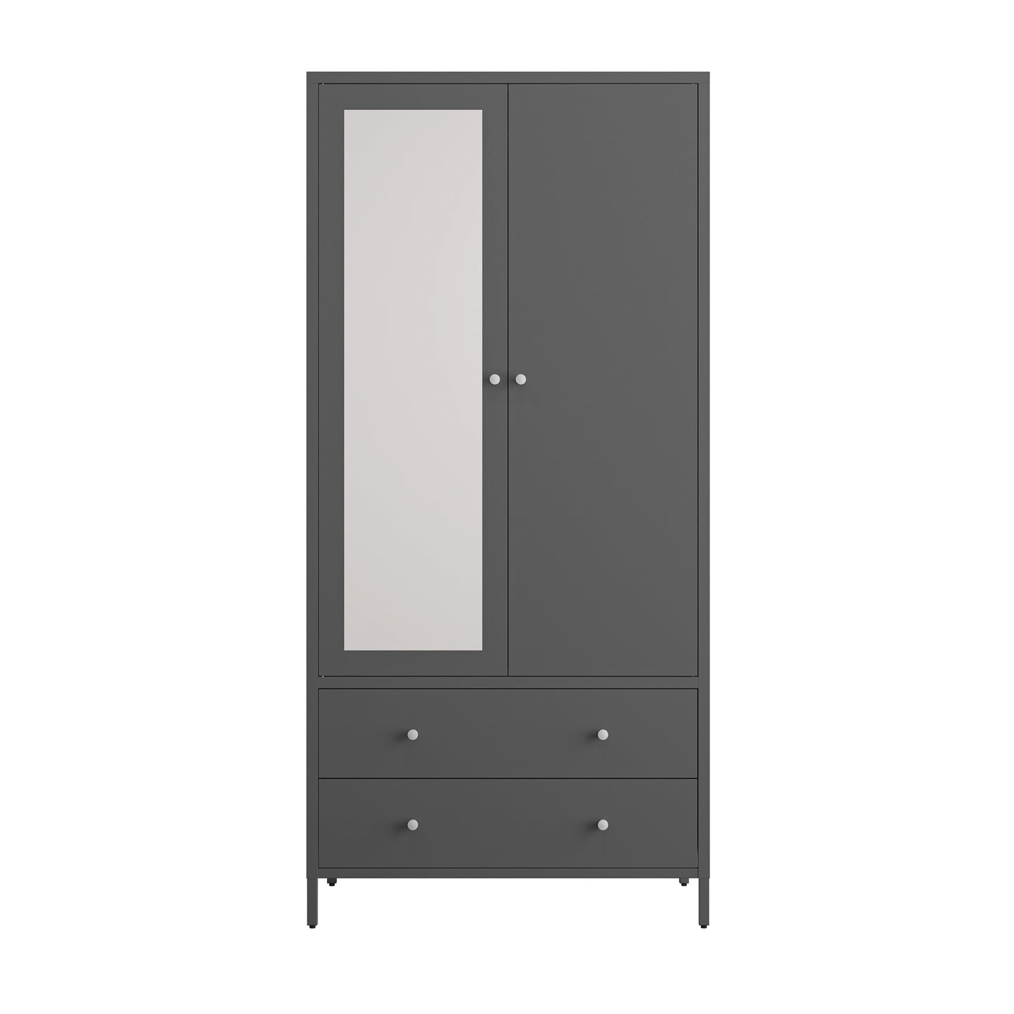 Sleek Metal Wardrobe with Mirror & Drawers