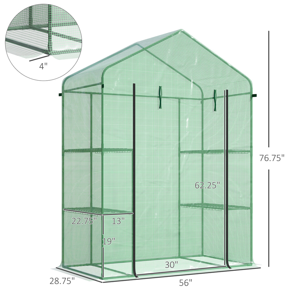 Outsunny Portable Mini Greenhouse with Shelves and Roll-Up Door