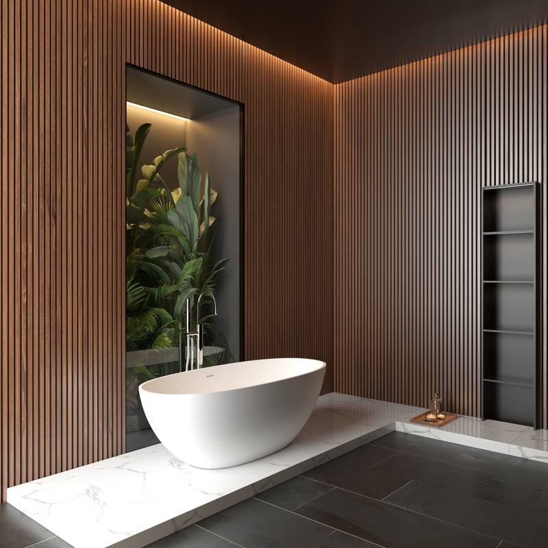 Luxury Soaking Stone Bathtub - Elegant Matte White Design