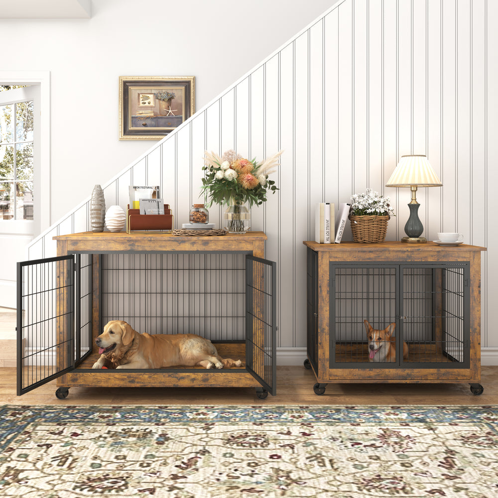 Rustic Double-Door Dog Crate