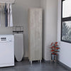 Sleek Tall Storage Cabinet with Shelves and Broom Hangers – Concrete Gray