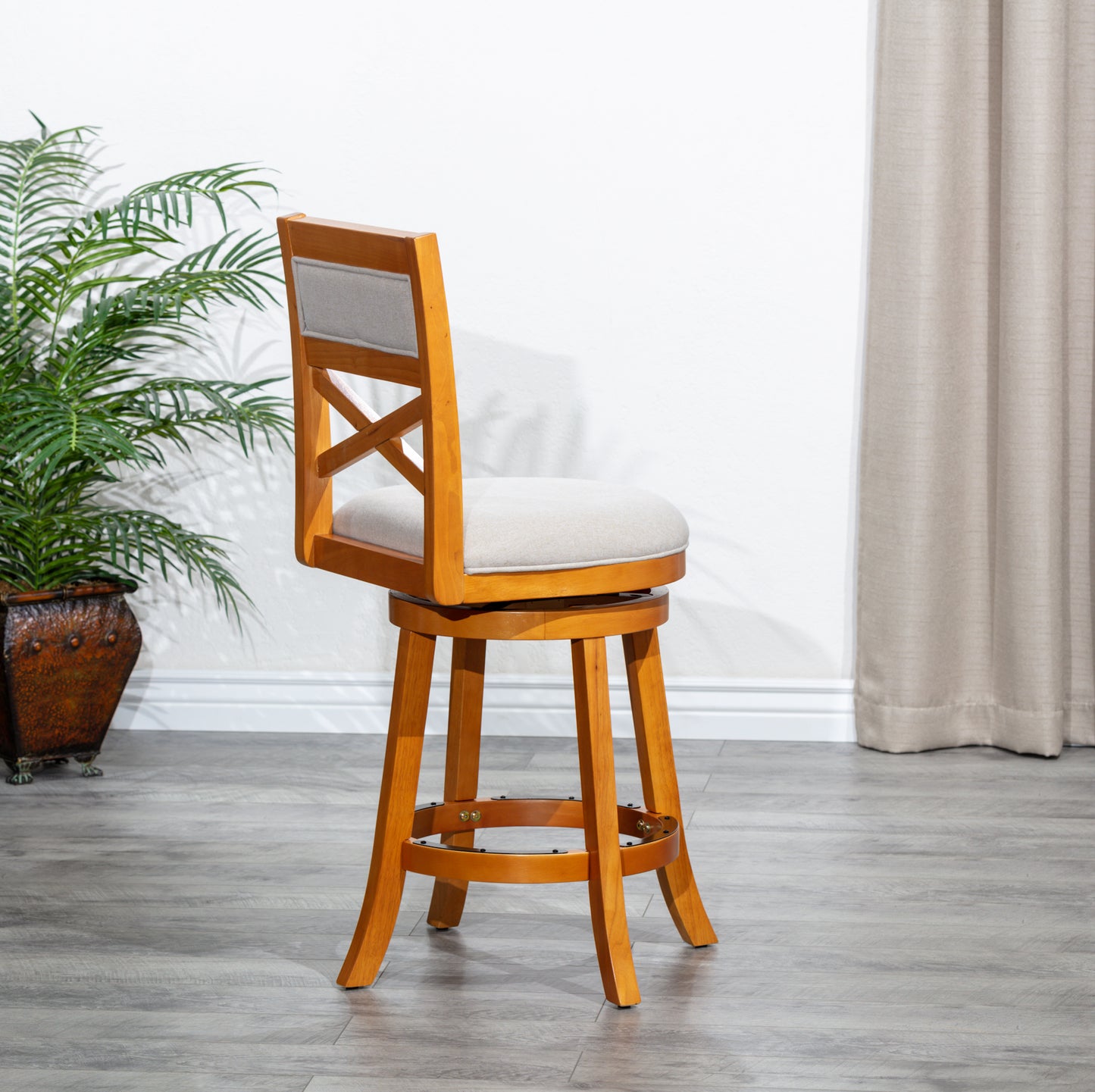 Swivel Comfort X-Back Stool in Natural with Beige Seat