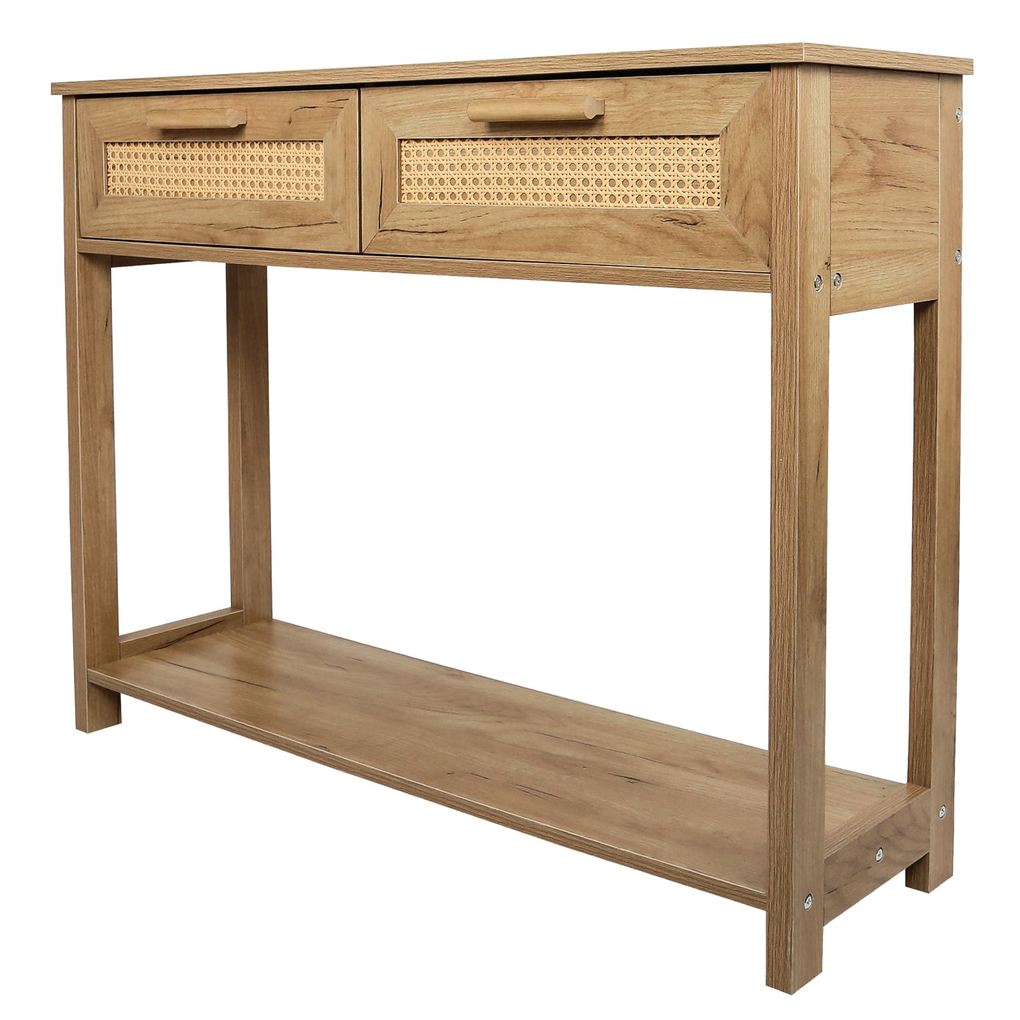 Chic Rattan Console Table with Storage