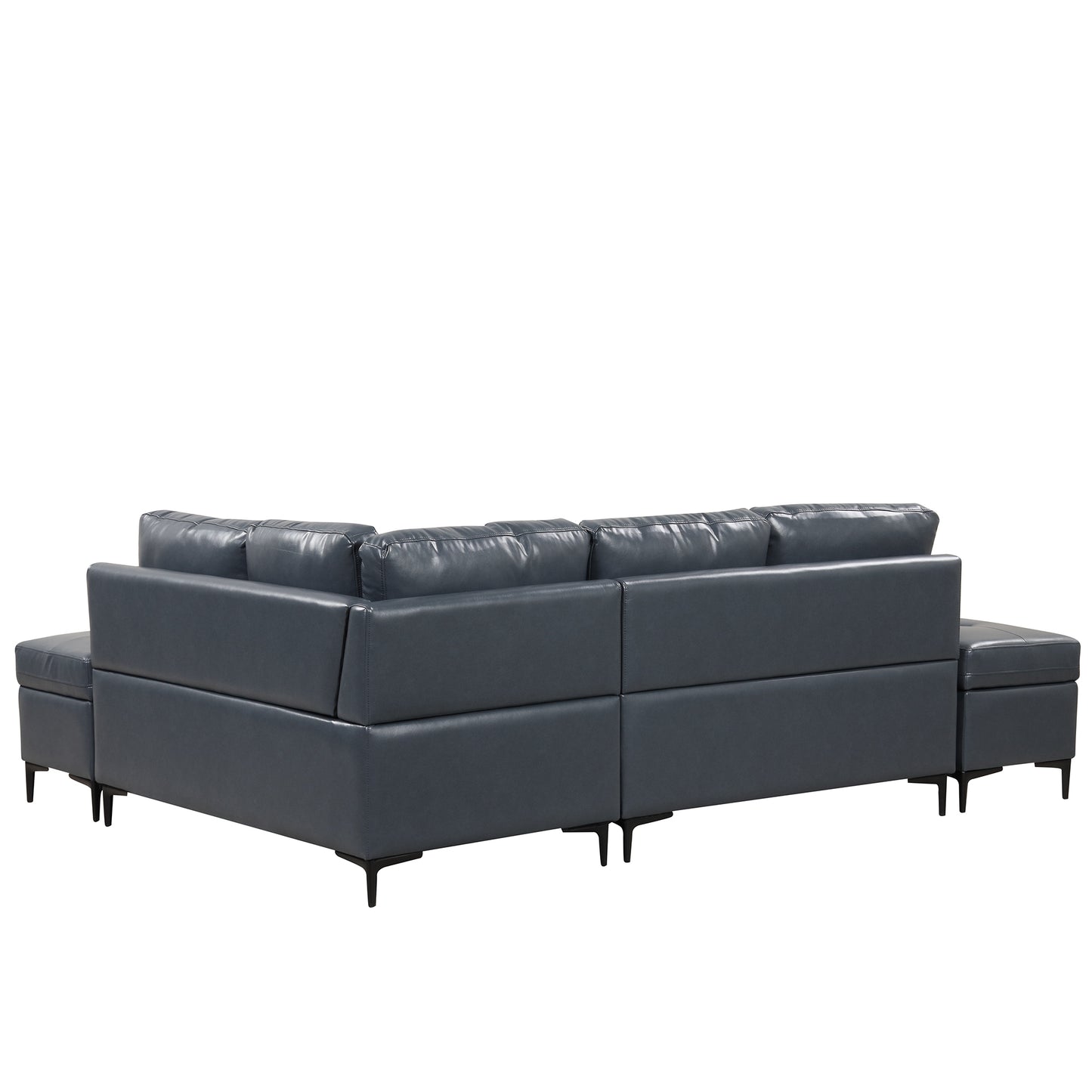 Cozy Blue L-Shaped Corner Sofa with Storage Ottomans