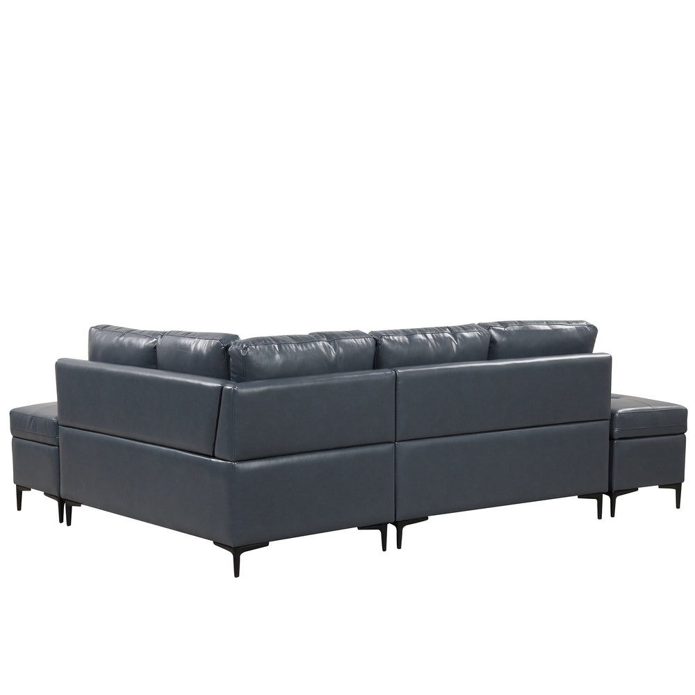 Cozy Blue L-Shaped Corner Sofa with Storage Ottomans