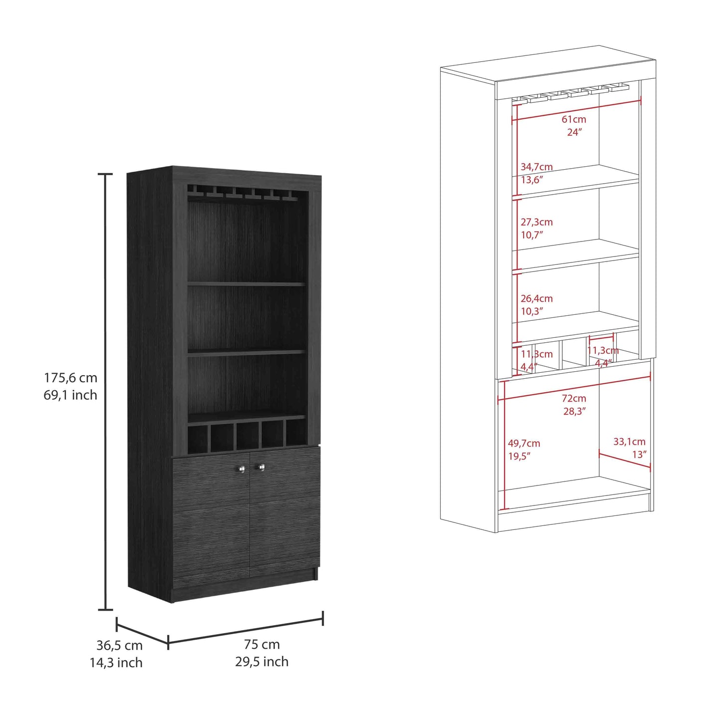 Smokey Oak Wine Bar Cabinet