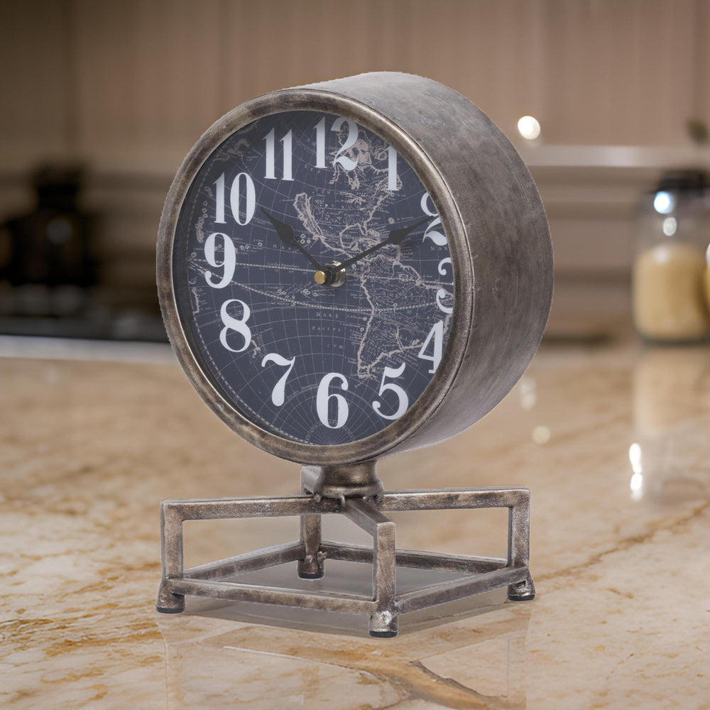 Map-Inspired Metal Clock with Modern Base