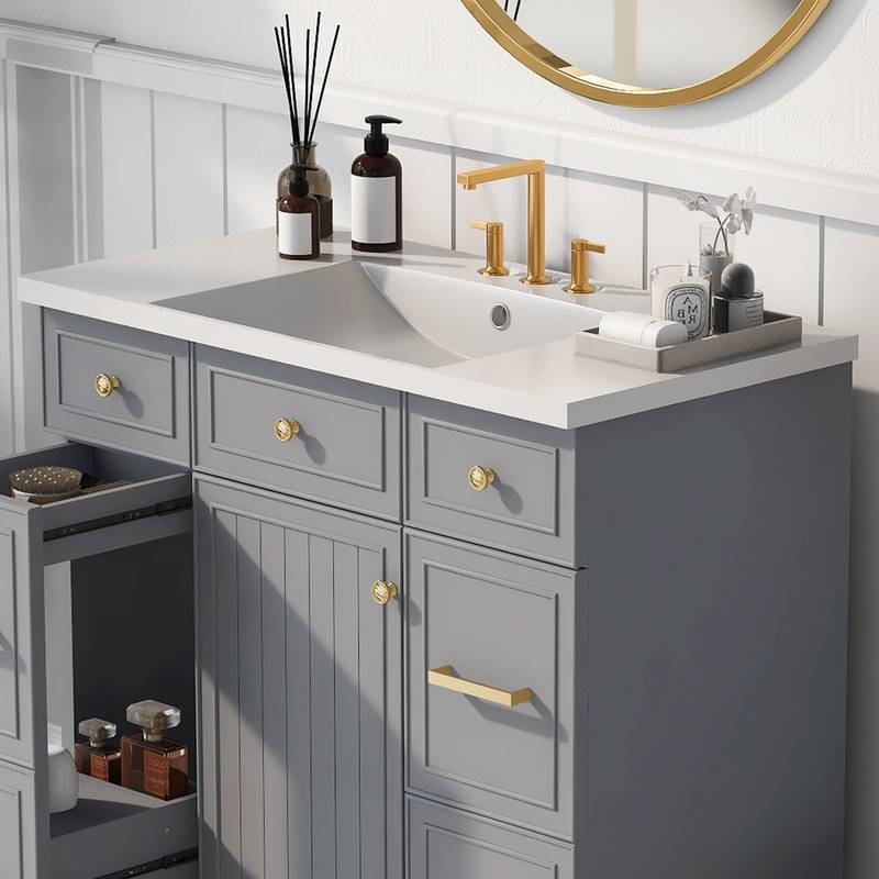 Chic White Resin Vanity Sink - Three Hole Design