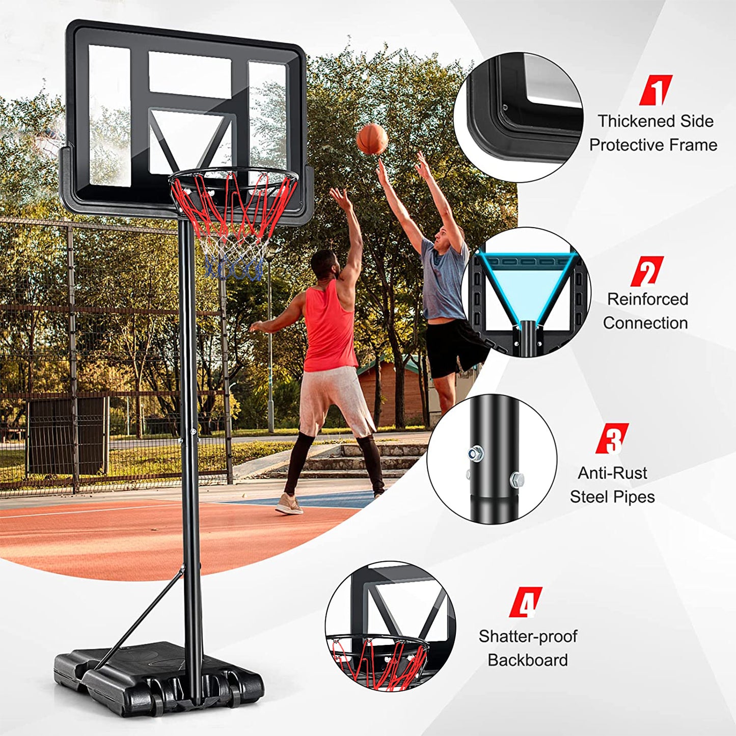 Adjustable Portable Basketball Hoop with Wheels