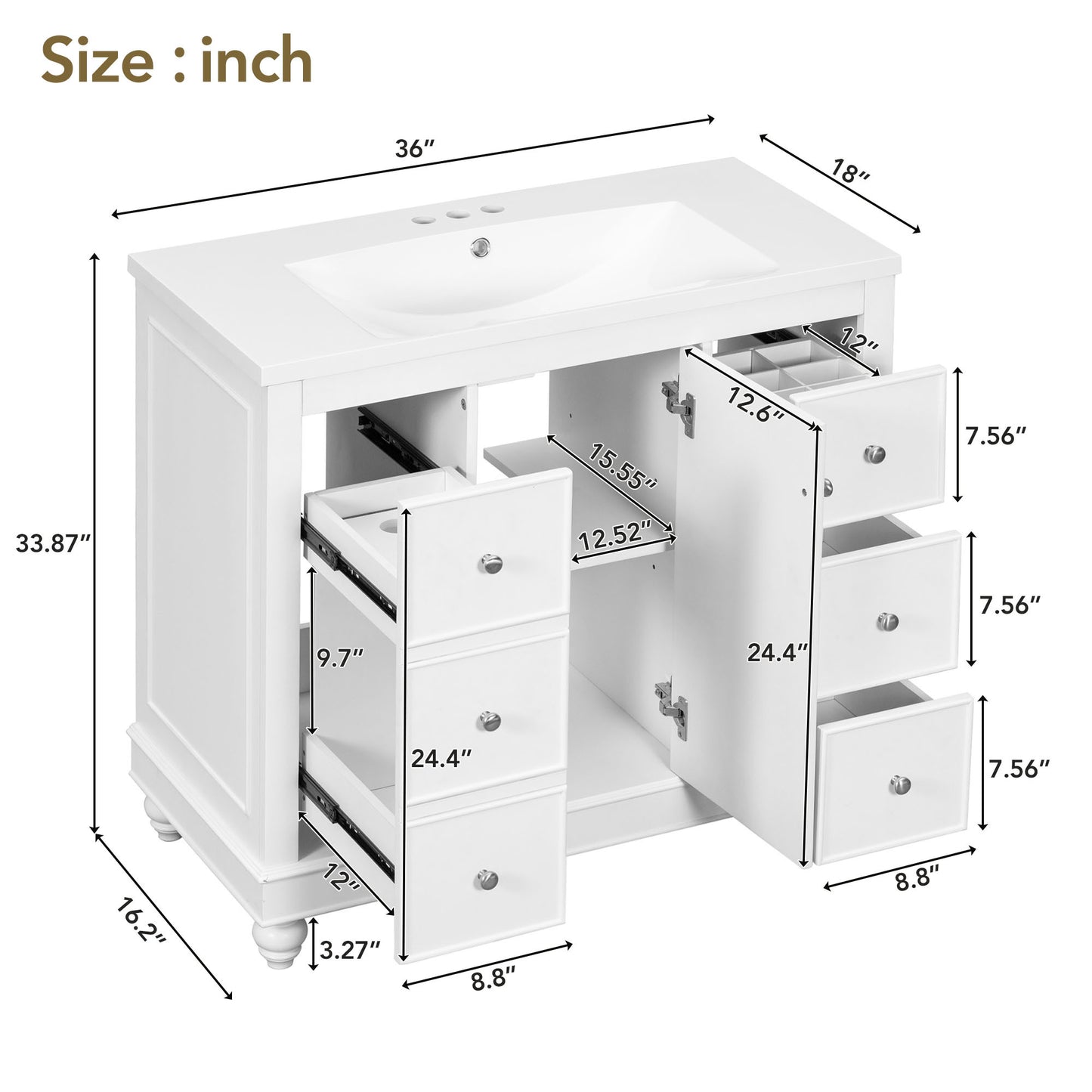 Sleek White Vanity with Storage & Sink