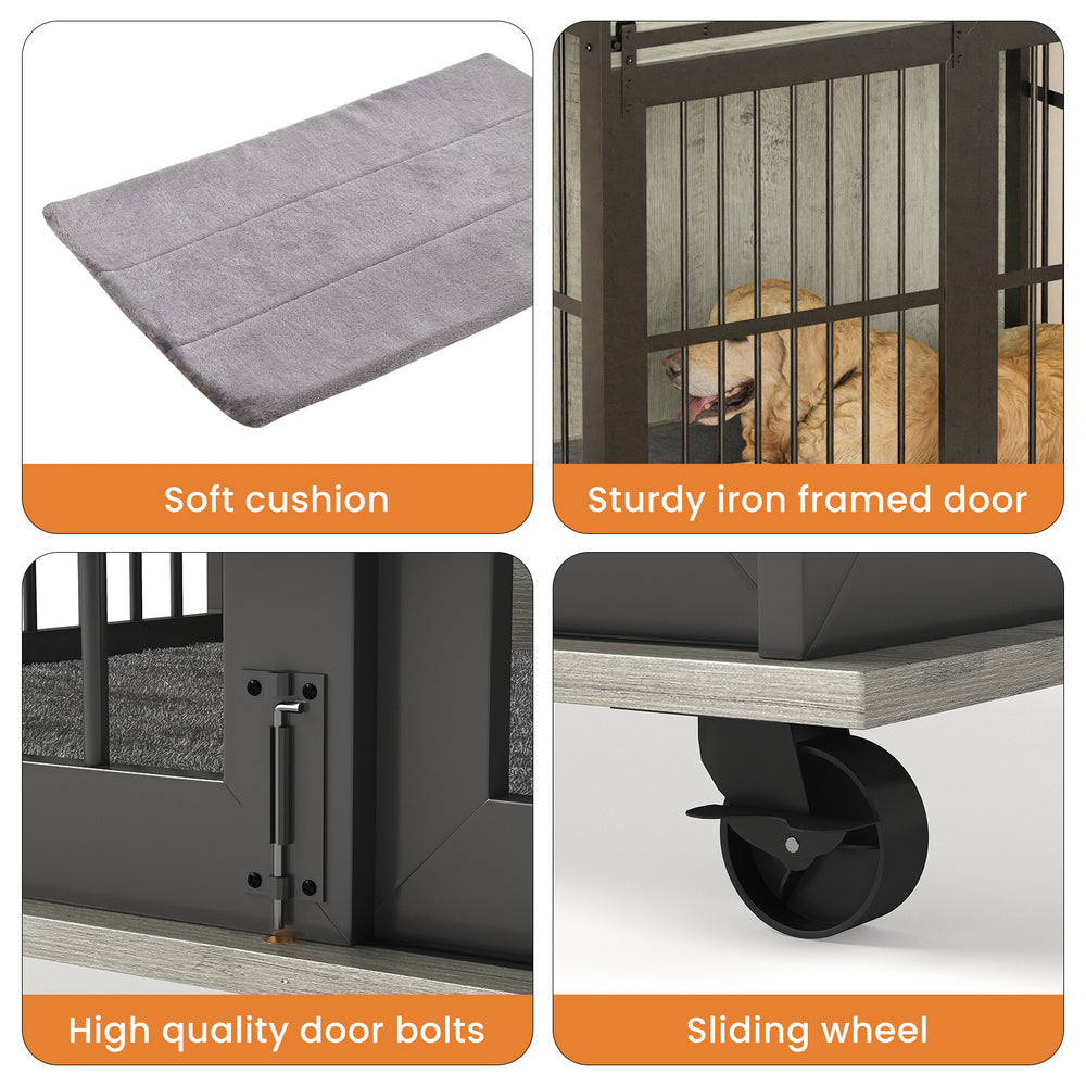 Stylish Dog Crate with Sliding Iron Door & Cozy Mat