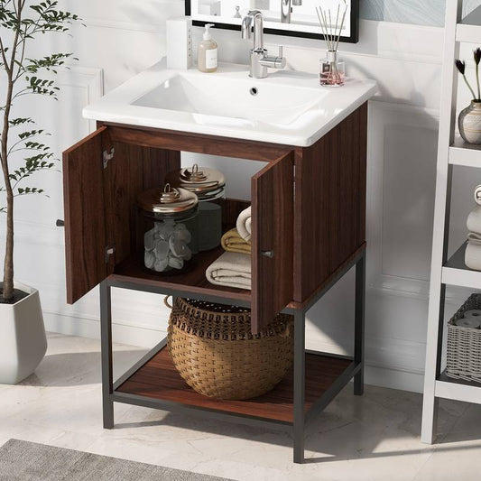 Chic Walnut Bathroom Vanity with Soft-Close Doors