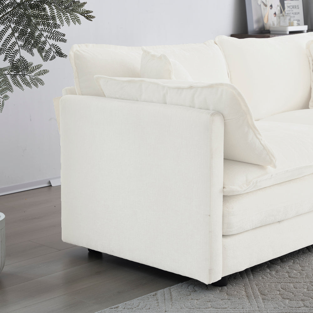 Chic White Chenille Loveseat with Pillows