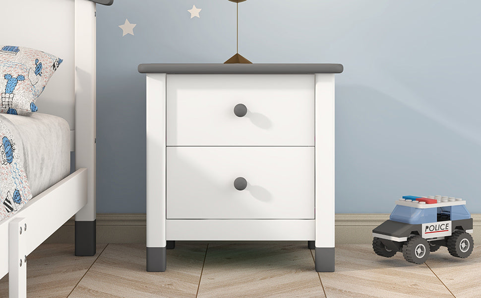 Charming Kids' Nightstand with Two Drawers in White and Gray